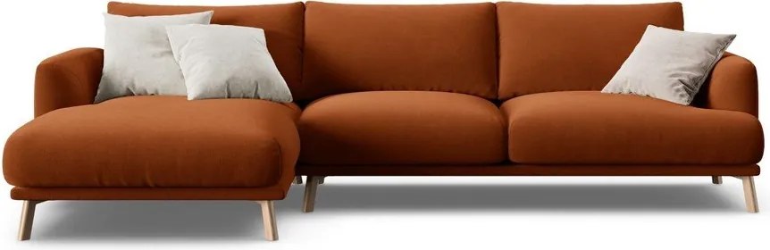 Aksamitny narożnik (lewostronny/z szezlongiem) w kolorze terakoty Naomi – Micadoni