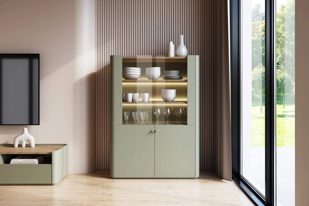 Witryna Elivo 100 cm dwudrzwiowa - eukaliptus / dąb baltic dune