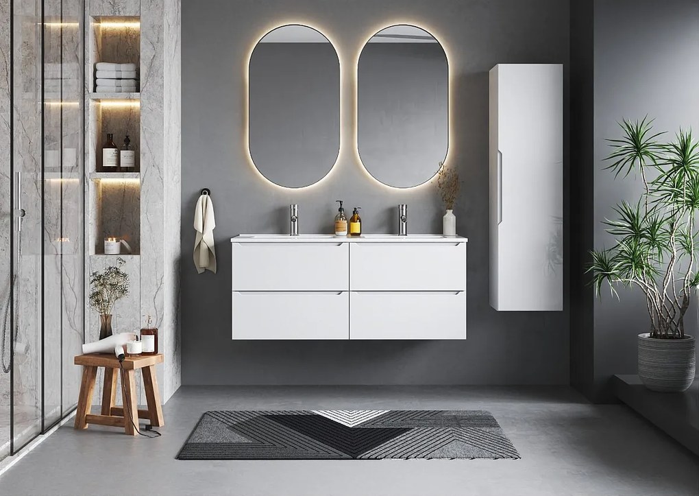 Biały Zestaw do Łazienki 120cm Szafka z Umywalką Słupek Etna