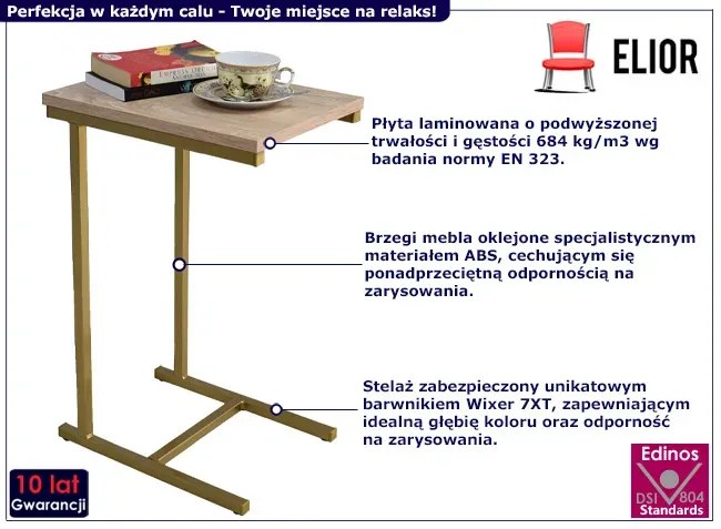 Stolik boczny glamour złoty + dąb sonoma - Liros 3X