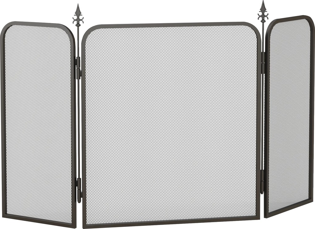 HOMCOM Osłona Przeciwiskrowa do Kominka, Składana, Metal, 96 x 1,3 x 56 cm, Czarna