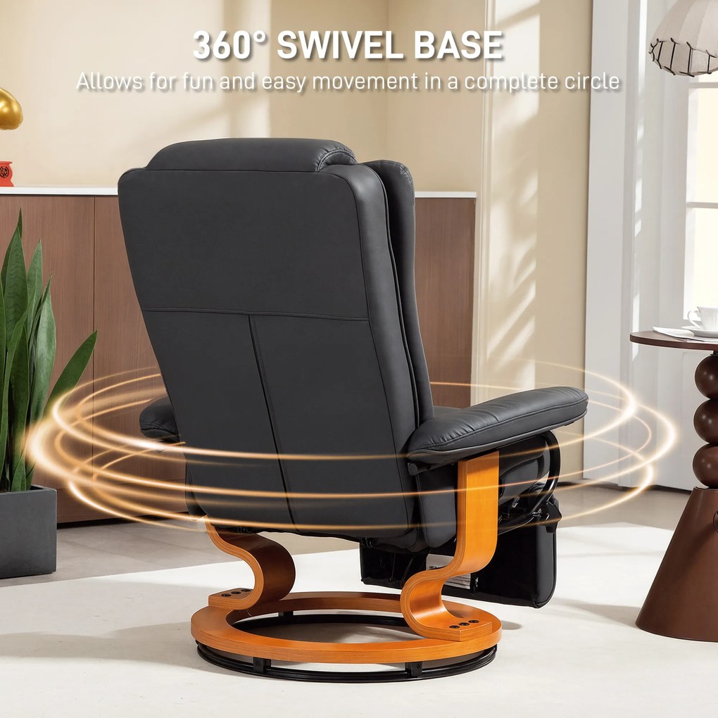 HOMCOM Fotel relaksacyjny z funkcją leżenia, obrotowy, do 150 kg, pokrycie z ekoskóry, stalowy stelaż, ciemnoszary