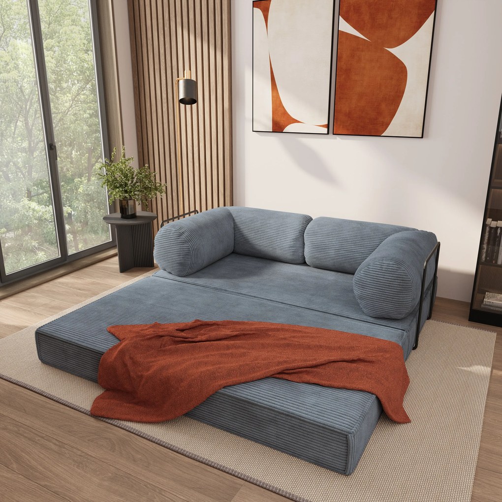 Masseno Sofa piankowa ALVIO z funkcją spania, Kanapa z pianki do salonu, Bezmontażowa, Tkanina sztruksowa – Szary POSO 60