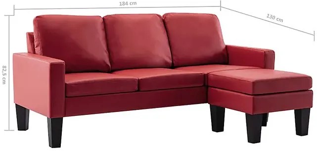 3-osobowa sofa z ekoskóry z podnóżkiem winna czerwień - Lencor 4Q