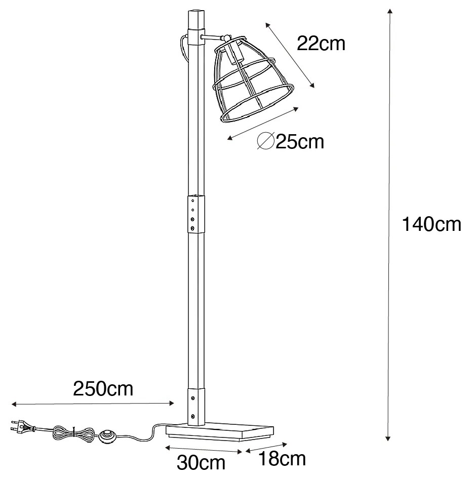 Industrialna lampa podłogowa ciemnoszara z drewnem - Arthur