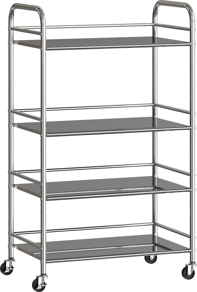 HOMCOM Wózek kuchenny, 4 poziomy, regulowane półki, uchwyty, do kuchni i salonu, srebrny, 60 x 35 x 100 cm | Aosom PL