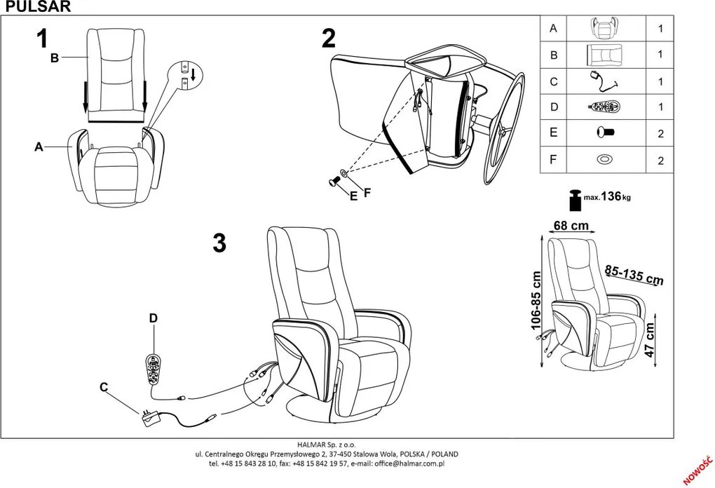 Rozkładany fotel z funkcją masażu Pulsar 2