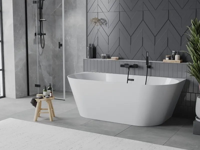 Mexen Oval Slim wanna wolnostojąca przyścienna 170 x 80 cm, biała, przelew czarny - 52661708000-70