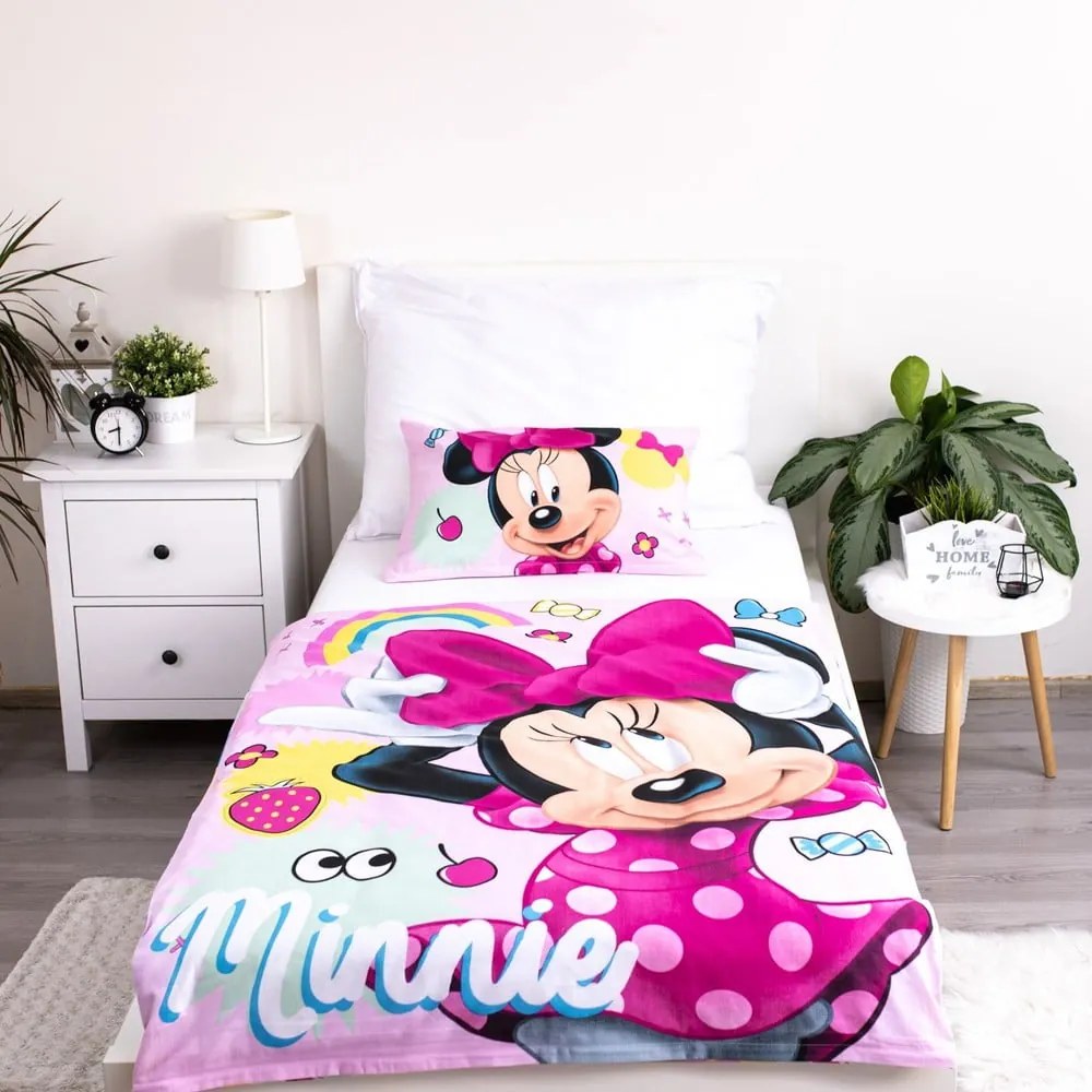 Różowa bawełniana pościel dziecięca do łóżeczka 100x135 cm Minnie "Sweet" – Jerry Fabrics