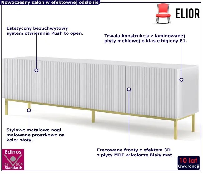 Biała szafka rtv glamour z lamelami - Melis 12X
