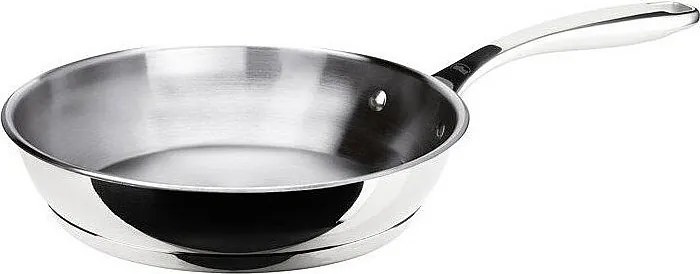 Patelnia INOXIBAR 32 cm ze stali nierdzewnej 18% Triply, ergonomiczna rączka, do wszystkich rodzajów kuchenek, w tym indukcyjnych