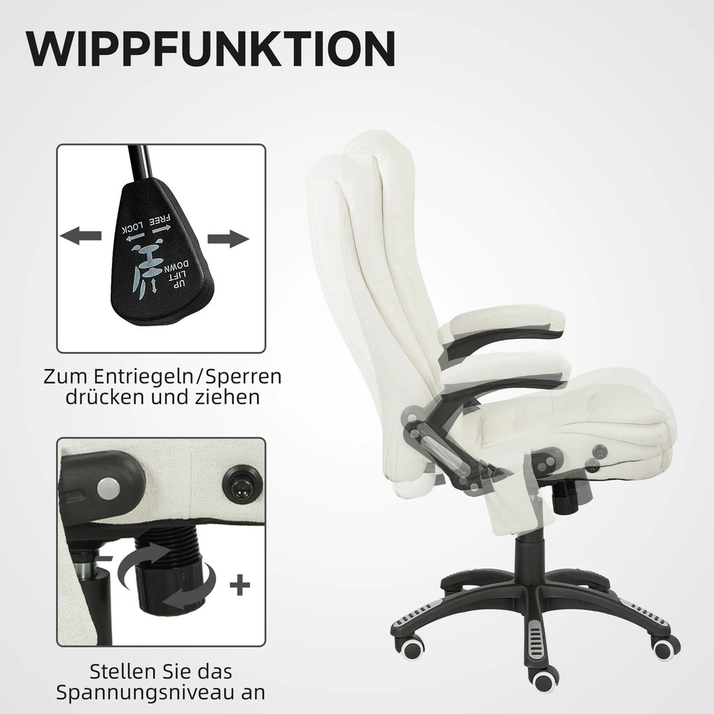 Vinsetto Ergonomiczny Fotel Biurkowy z Funkcją Masażu, 68 x 72 x 110–120 cm, Kremowy