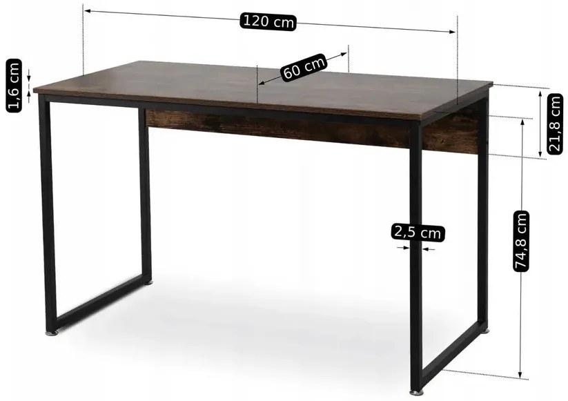 Brązowe proste biurko dąb rustykalny + czarny A6-R72