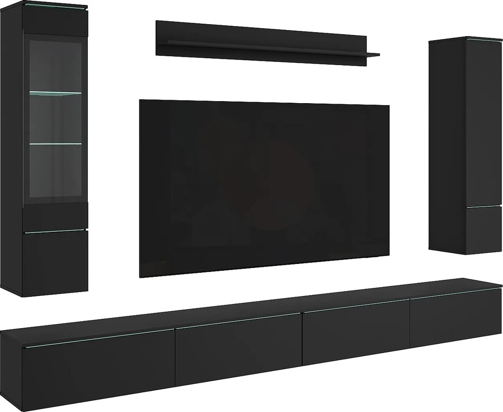 Nowoczesna meblościanka do salonu 300 cm z oświetleniem LED Czarny mat