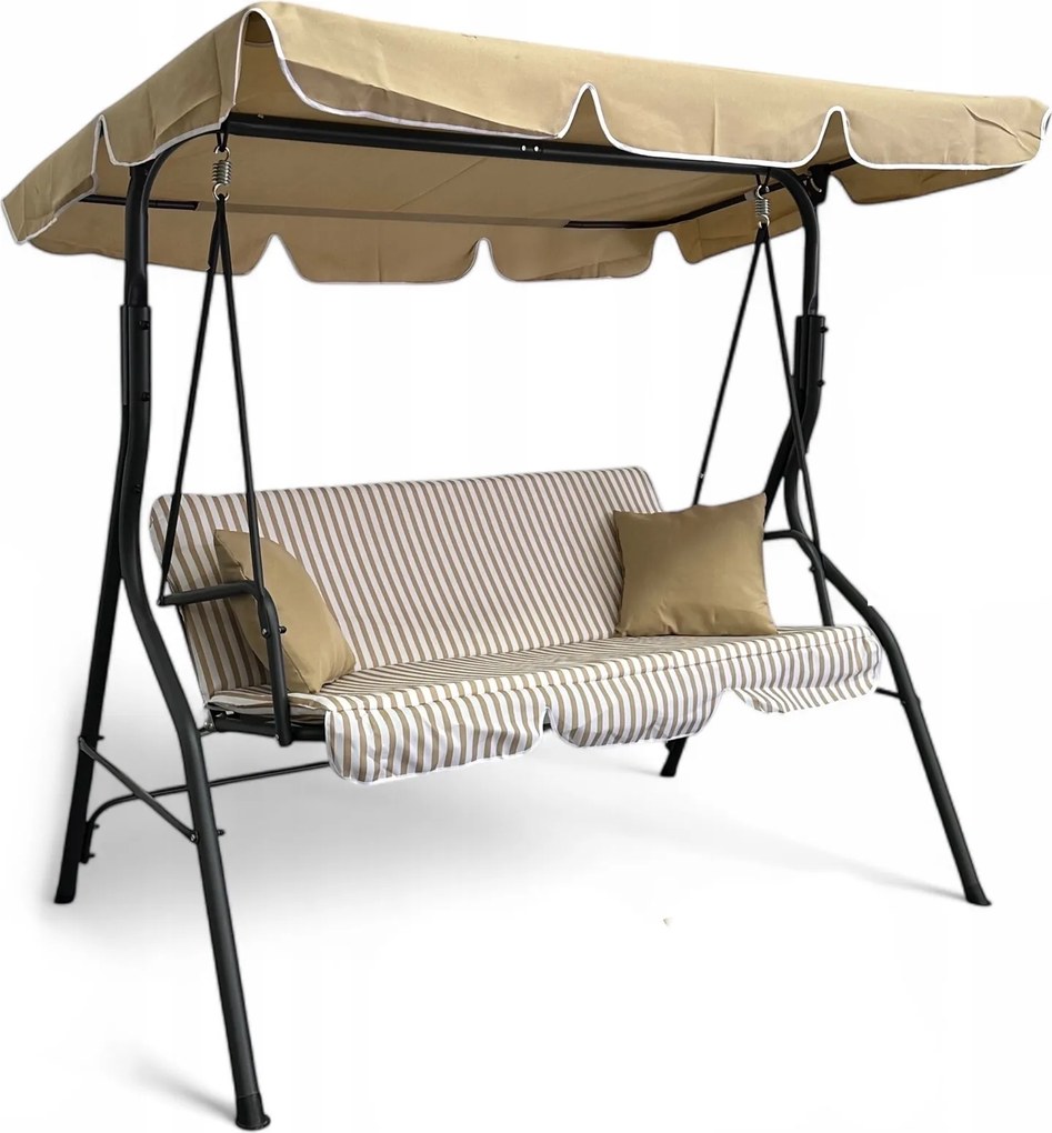 Huśtawka ogrodowa 3-osobowa Puerto MAS-4003A, beżowy w białe paski