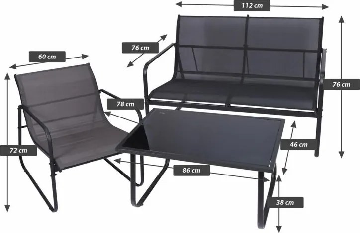 Zestaw ogrodowy Astoria, stal, szary