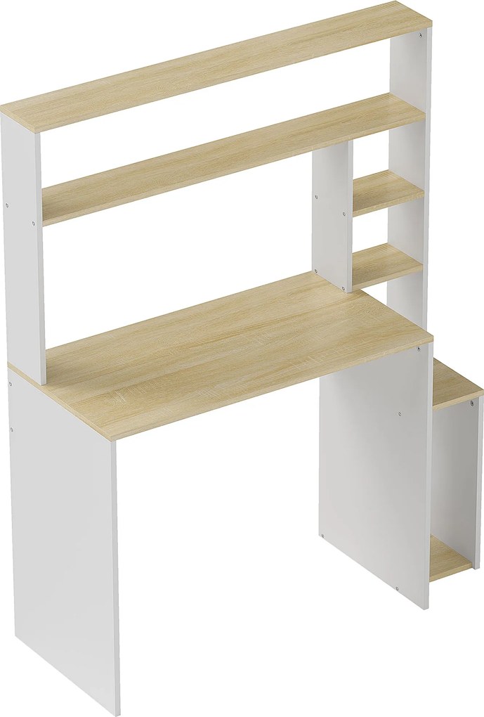 HOMCOM Biurko komputerowe z otwartymi półkami i przegródkami, stalowe, Jasnobrązowe+Białe