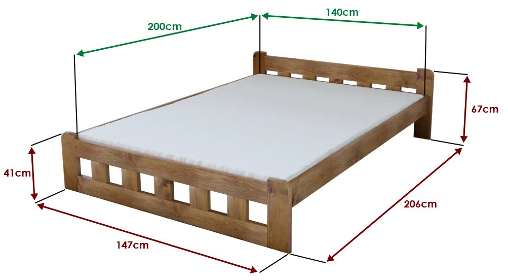 Łóżko Naomi podwyższone 140 x 200 cm, dąb Stelaż: Ze stelażem listwowym elastycznym, Materac: Bez materaca
