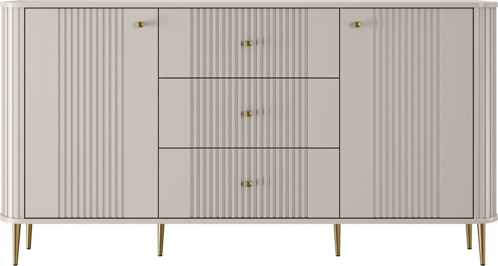 Komoda Vesper 160 cm z szufladami na nóżkach - kaszmir / złote nogi