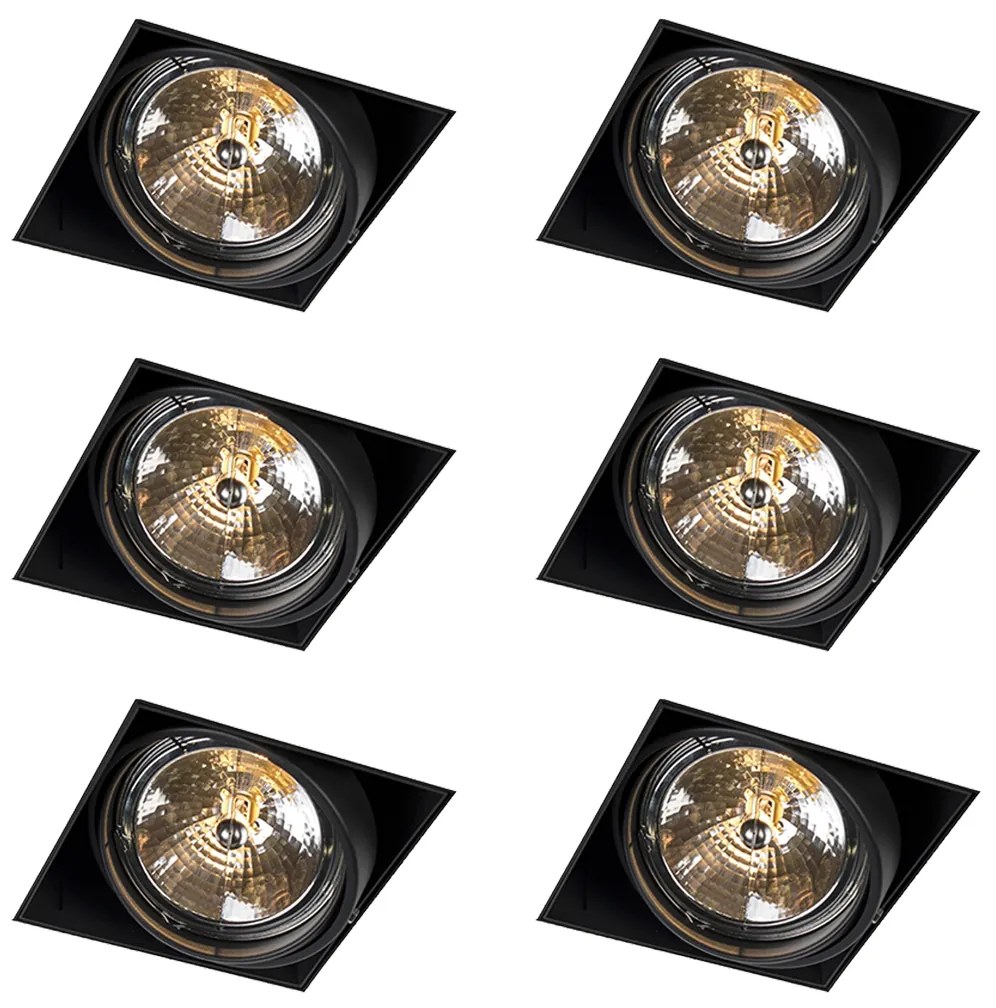 Zestaw 6 reflektorów wpuszczanych czarnych AR111 z możliwością pochylania i obracania, bezramkowych - Oneon