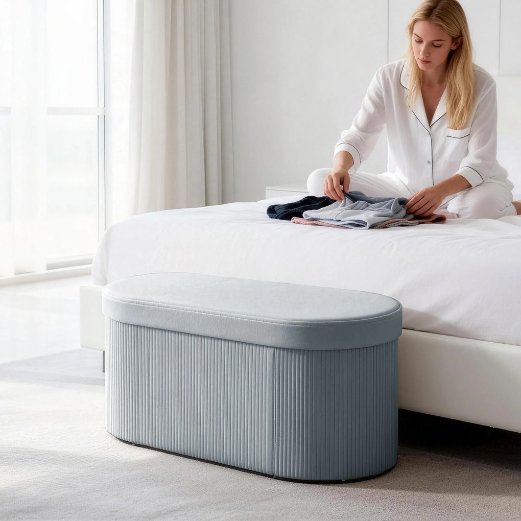 HOMCOM Ławka z miejscem do przechowywania, składana, tapicerowana, z aksamitnym wykończeniem do salonu 76 x 38 x 35 cm, ciemnoszara | Aosom PL