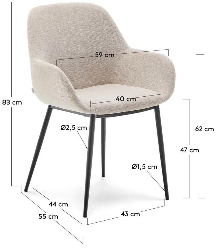 Kremowy tapicerowany fotel jadalniany Konna – Kave Home