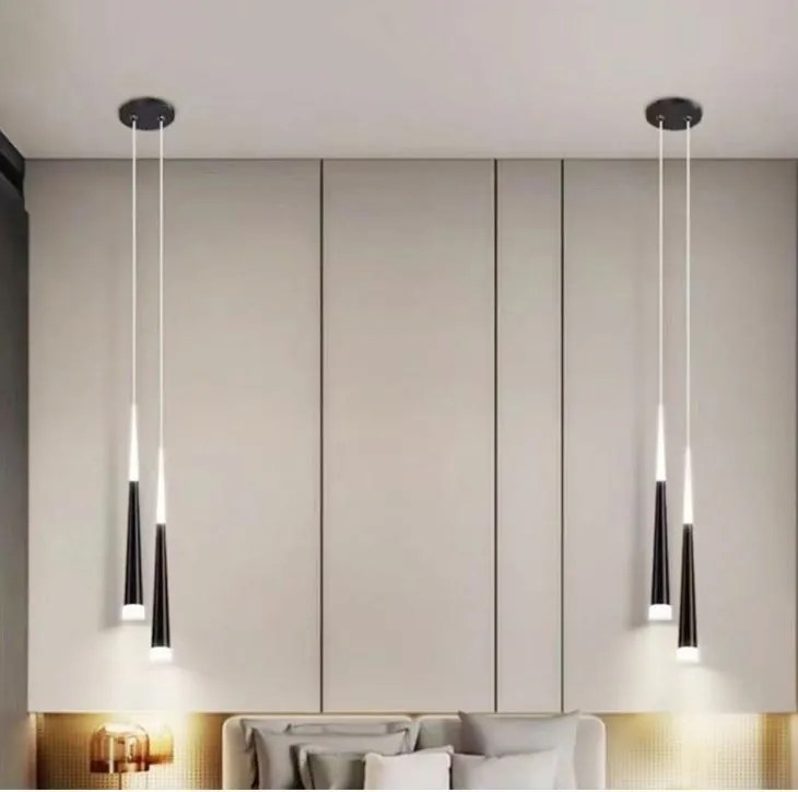Lampa stożkowa LED z kloszem wiszącym sufitowa AT51-2SL-Czarna
