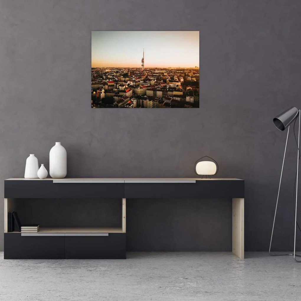Obraz zachodu słońca nad Žižkov (70x50 cm)