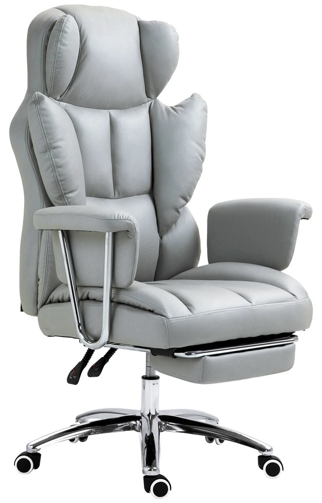 HOMCOM Ergonomiczne Krzesło Biurowe, Tapicerowane, z Podnóżkiem, Regulowana Oparcie, Obrotowe 360°, Jasnoszary