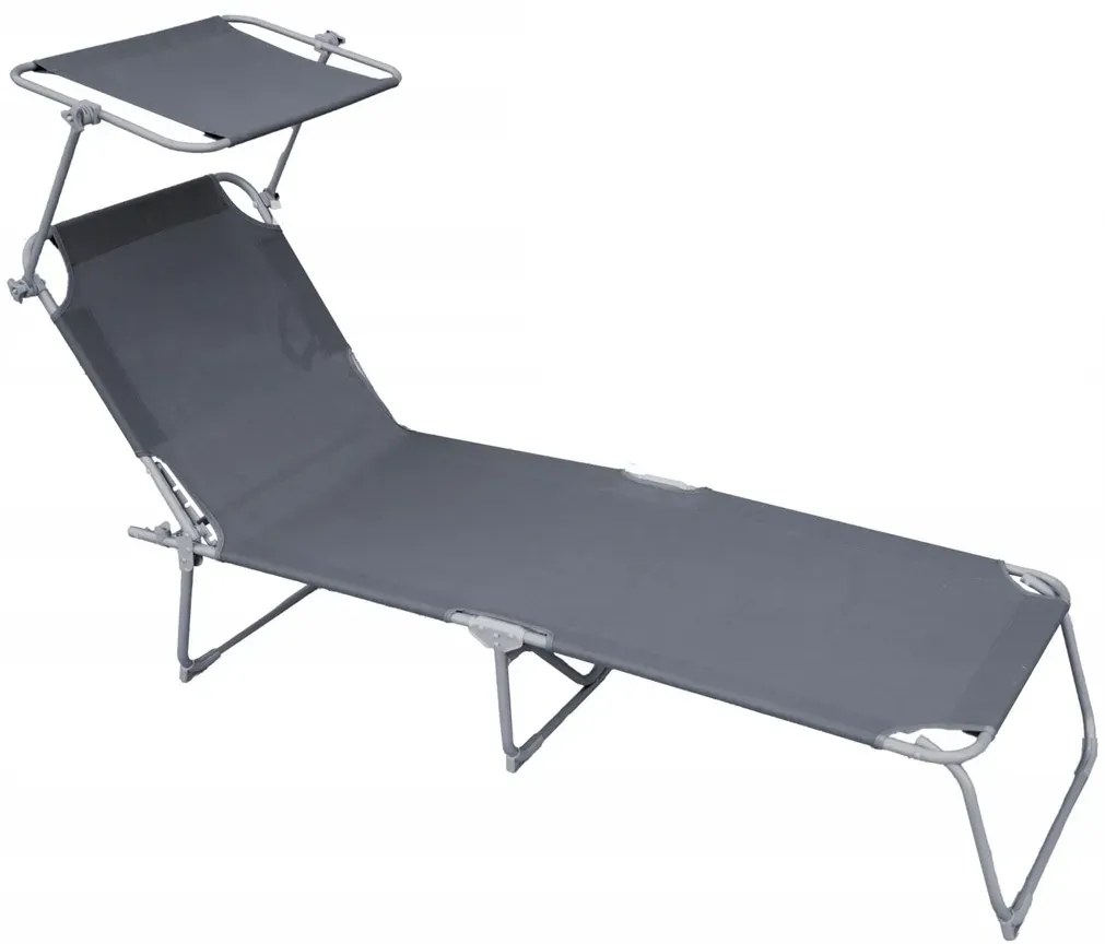 Leżak z regulowanym oparciem i daszkiem szary B6-B61