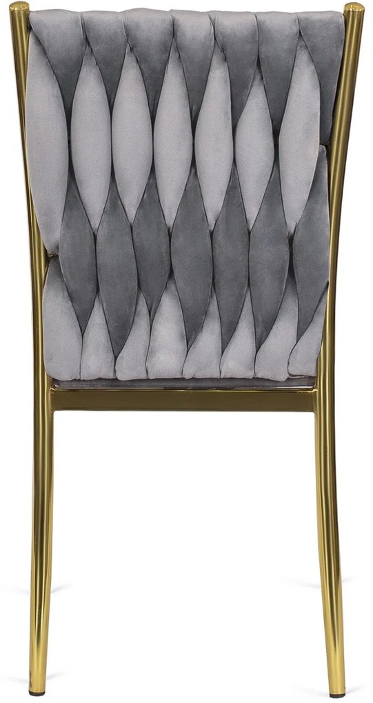 Zestaw Stół Okrągły SALLO 110 cm i 4 Krzesła Tapicerowane Plecione DAN Szare Glamour