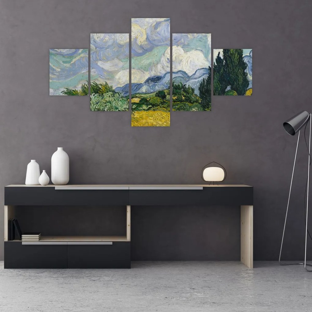 Obraz - Vincent van Gogh, Wheat Field with Cypresses, reprodukcje (125x70 cm)