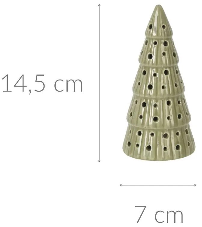 Porcelanowa choinka z oświetleniem LED, kropki, 14 cm