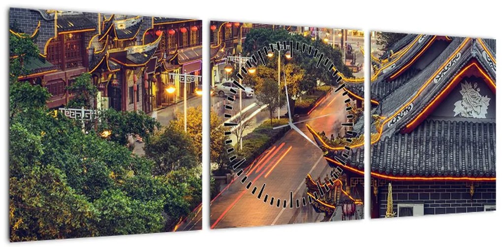 Obraz - Qintai Road, Chengdu, Chiny (z zegarem) (90x30 cm)