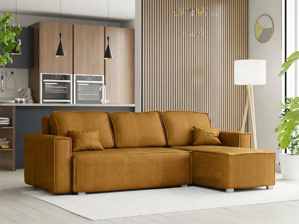 Rozkładana narożna sofa SMART COSARO musztardowa, dwustronna + 2 poduszki GRATIS