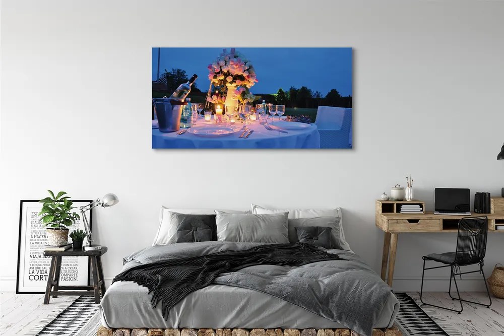 Fotoobraz na płótnie Kwiatowa Kolacja przy Winie