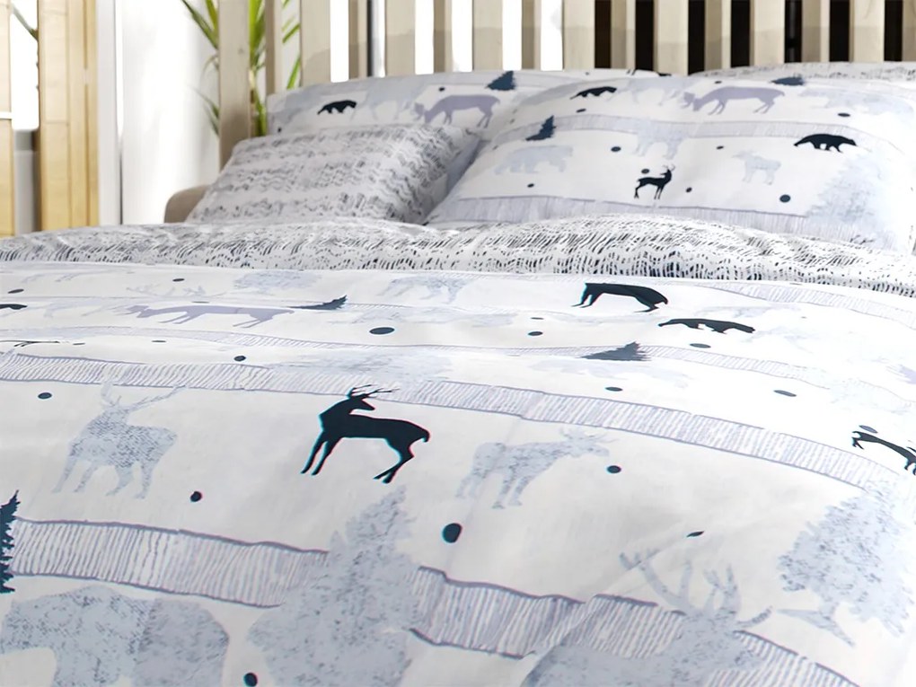 PrzytulneMieszkanie.pl PrzytulneMieszkanie.pl Bawełniana pościel Renforcé SOBI I DRZEWA biała Rozmiar pościeli: 70 x 90 cm | 140 x 200 cm