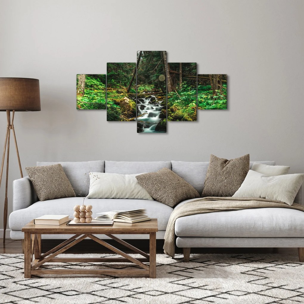 Obraz strumienia w lesie (125x70 cm)