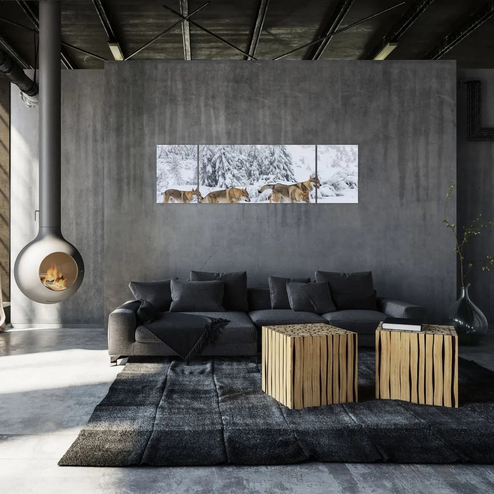 Obraz - Wilki w górach (170x50 cm)