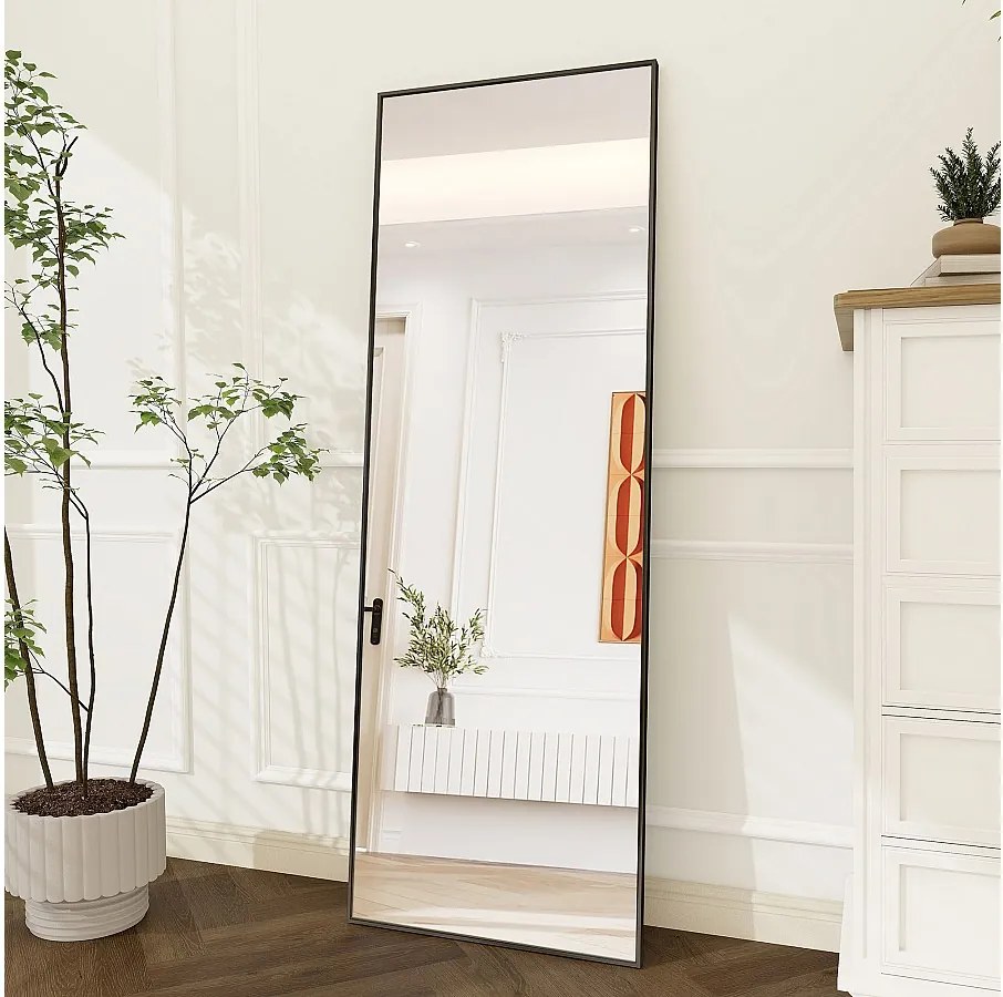 Prostokątne lustro stojące 164×54 cm z czarną ramą – Minimalistyczny i nowoczesny design