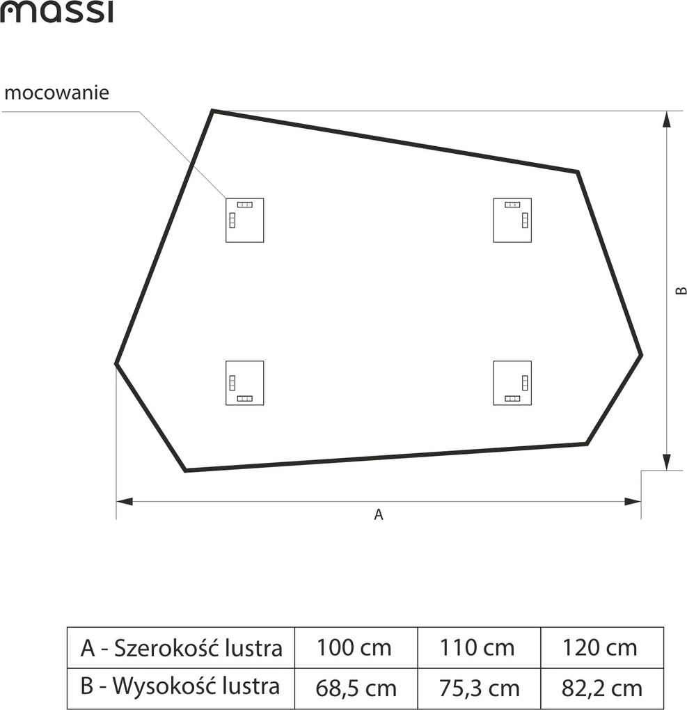 Lustro dekoracyjne o nieregularnym kształcie z podświetleniem FLOW Geometric LED | Różne rozmiary | Różne kolory : Kolor tafli szkła - Srebrny, Rozmiar - 100x69