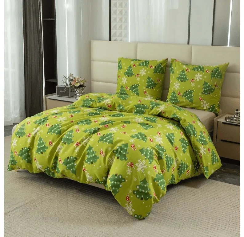 PrzytulneMieszkanie.pl PrzytulneMieszkanie.pl Pościel z mikroflanelu CHRISTMAS TREE zielona Rozmiar pościeli: 70 x 90 cm | 140 x 220 cm