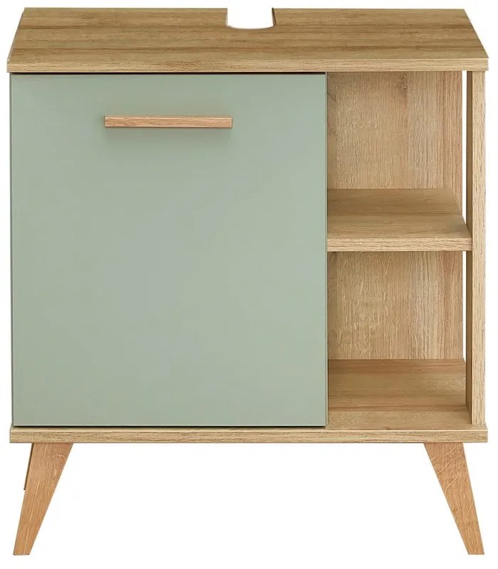Zielona szafka pod umywalkę bez baterii w dekorze dębu 61x65 cm Set 963 – Pelipal