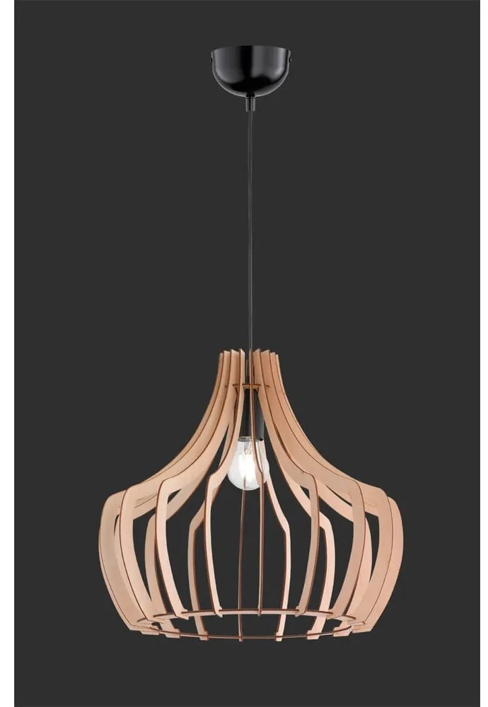 Jasnobrązowa lampa wisząca z drewna i metalu Trio Wood, wys. 150 cm