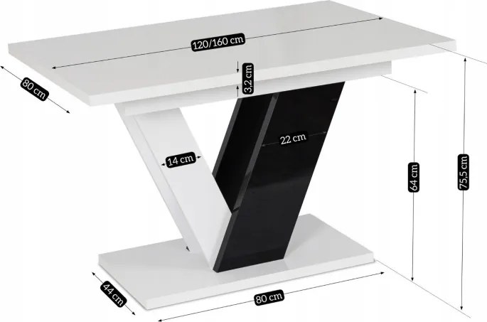 Zestaw Stół Prostokątny Rozkładany CLARK 120-160 cm Czarny/Biały Połysk i 4 Krzesła Tapicerowane do Salonu RICK Szare Welurowe