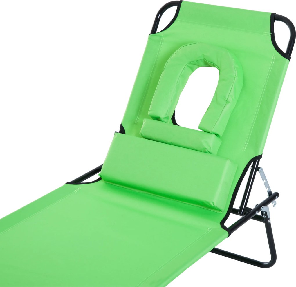 Outsunny Leżak Słoneczny z Okienkiem do Czytania i Poduszkami, Składany, Pokrycie wodoodporne, Metalowa rama, Zielony