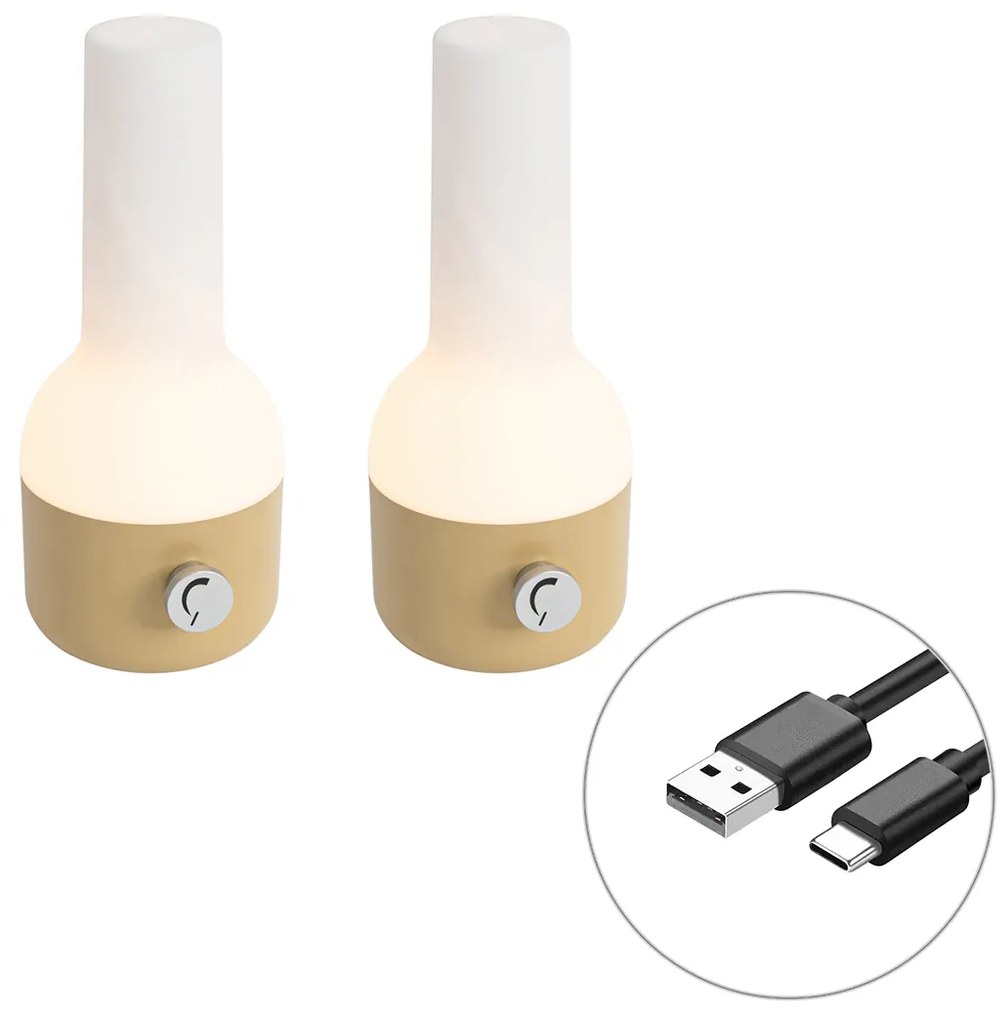 Zestaw 2 lamp stołowych zewnętrznych złotych z białymi w tym ładowalne LED - Haard