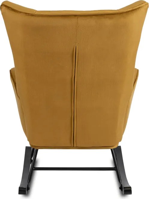 Fotel Bujany na Biegunach Uszak Wypoczynkowy JACKSON Musztardowy Welurowy do Salonu Nowoczesny