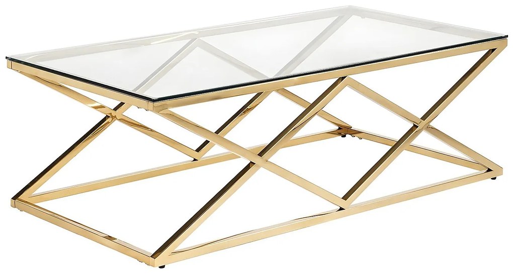 Ława CHARLOTTE marki Pascal Morabito – szkło hartowane i stal – kolor złoty