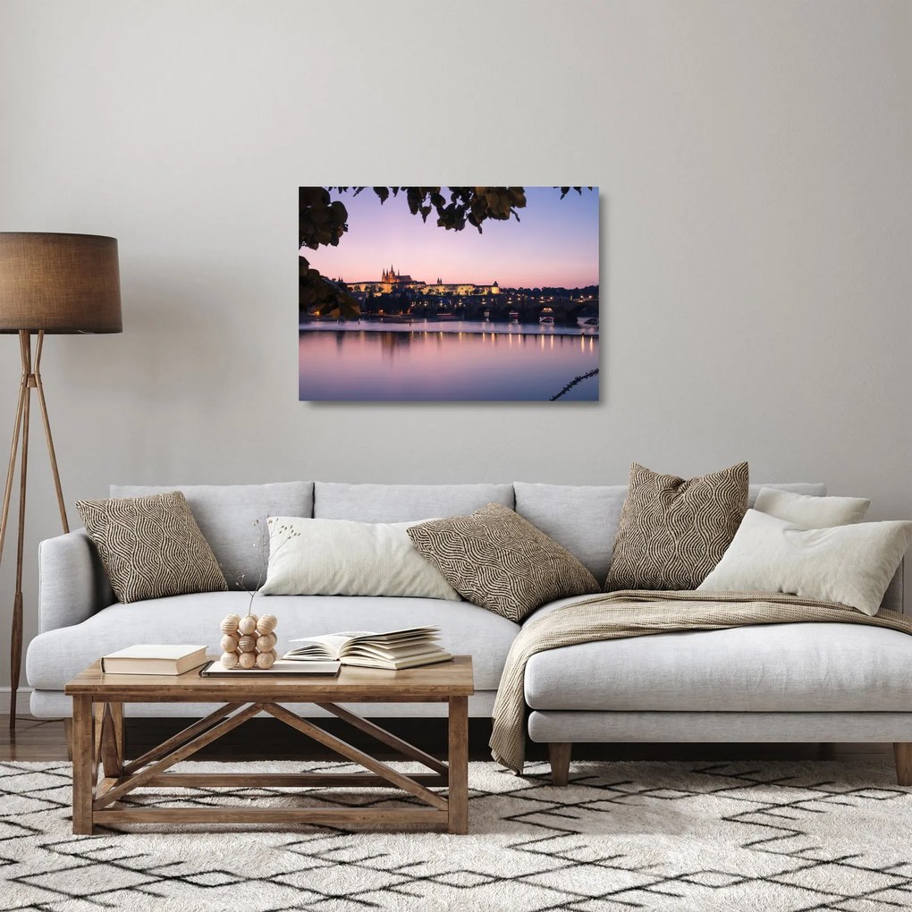 Obraz na szkle - Zamek Praski i Wełtawa (70x50 cm)
